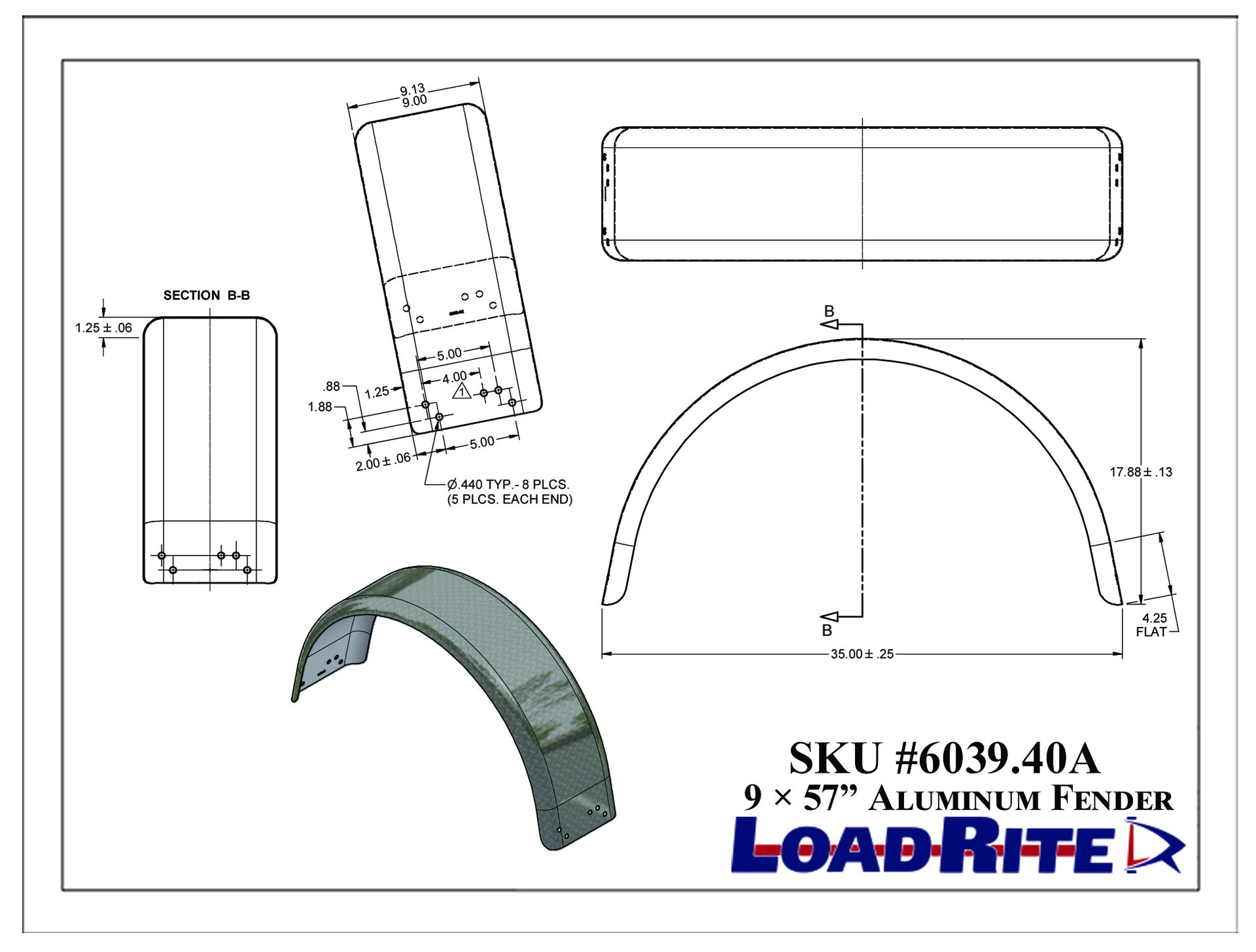 Trailer Fenders Aluminum 35.5"Lx9"Wx17.5"H( Order In Pairs Or As Ea)