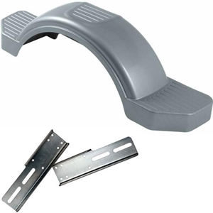Fender, Plastic. Fits 12" Tires. With Skirt & Steps. For Karavan Trailers (Gray) With Fender Mounting Step Brackets