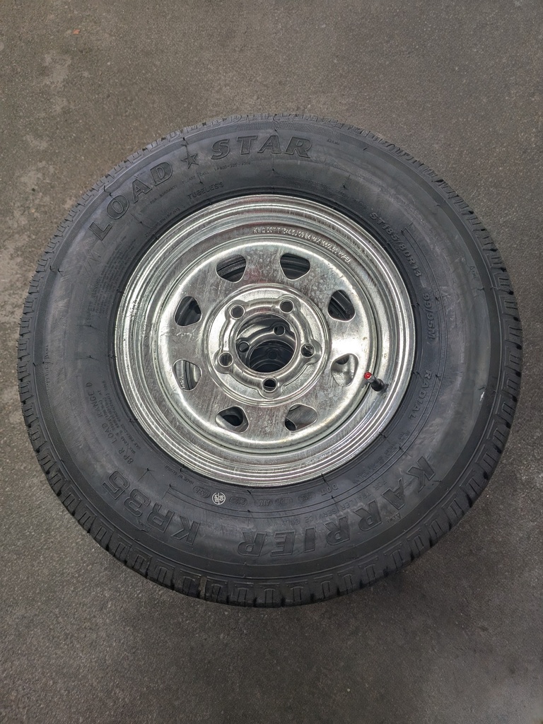 St185/80 13" 8-Ply 5-Lug Galvanized Spoke. Radial Trailer Tire Karrier Brand *Bead Balanced* (32039)