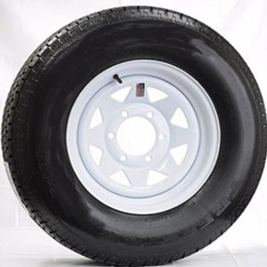 St225/75 15" 8-Ply 6-Lug White Painted Spoke. Radial Trailer Tire Karrier Brand *Brand May Vary Due To Supply Shortages*