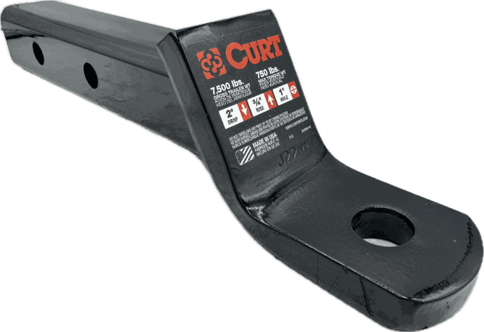 Curt Ball Mount, Up to 7500 Lb, 2" Square, Hollow, 2" Drop/3/4" Rise, Dual Length (7-1/2" or 10-1/2")