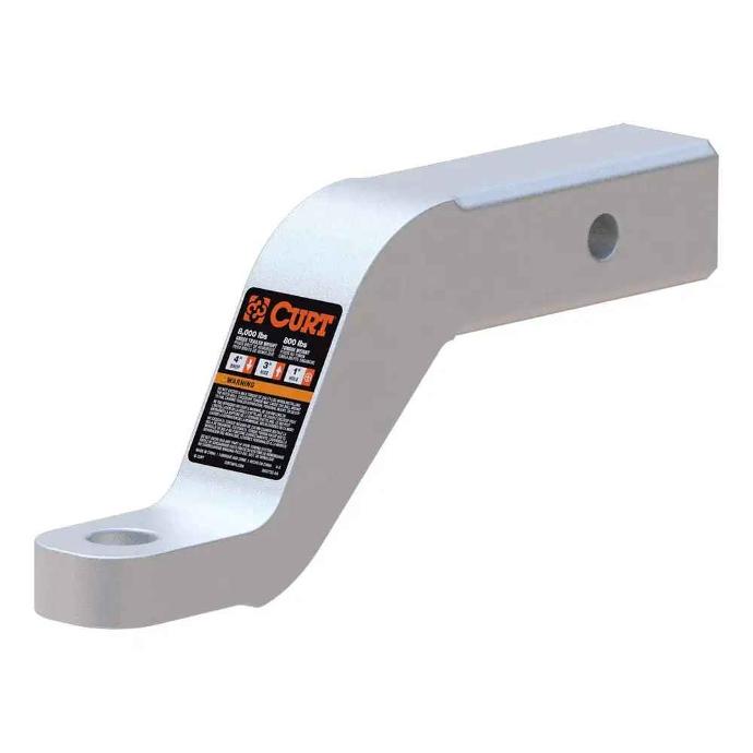 Curt Ball Mount, 2" Square, Solid Aluminum, 8000 Lb Capacity, 4" Drop/3" Rise, 8-1/2" Long