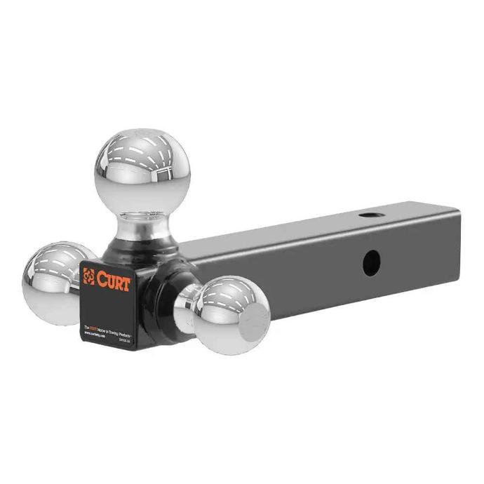 Curt Triple Ball Mount, Chrome, 1-7/8", 2", 2-5/16", 2" Square, Solid, 7" and 8-1/2" Long
