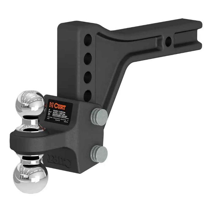 Curt Adjustable Ball Mount, 2" and 2-5/16" Flip Ball, 2" Square, 5-1/2" Max Drop, 4-1/2" Max Rise, 12-1/2" Long
