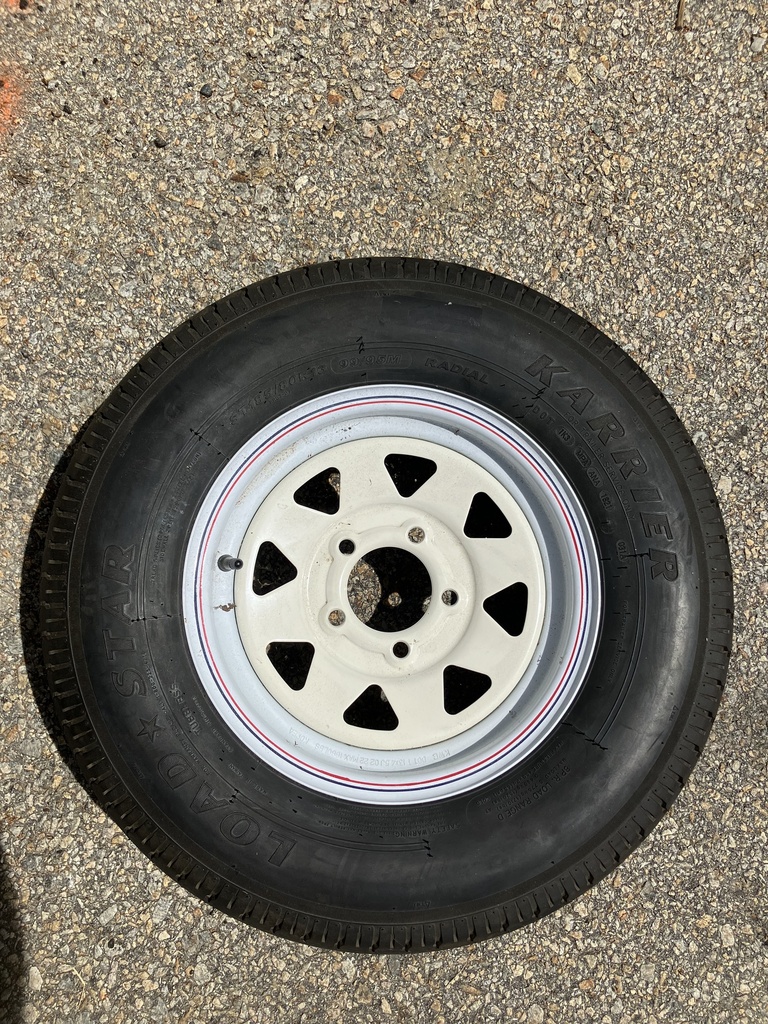 *Special* Karrier KR03 St185/80 13", LR:C/6-Ply, 5-Lug White Painted Spoke Radial Trailer Tire & Wheel *Bead Balanced*