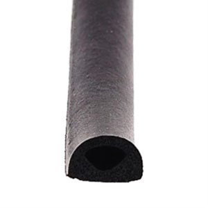 D-Shape Foam Seal, 1/2"w x 3/8"h x 50' w/Tape - Black